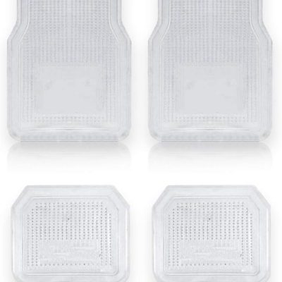 All Weather Floor Mats-Universal 4 Piece Car Interior- Rubber Clear Car Plastic Rug-Blue-Tinged Weather Protection Mats