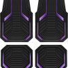 Heavy Duty Rubber Floor Mats, Purple Aluminum Film Car Mats Set, Front and Rear Car Mats with Anti-Slip Backing, All Weather Protection, Trim-to-Fit for Automotive SUV, Sedan, Van