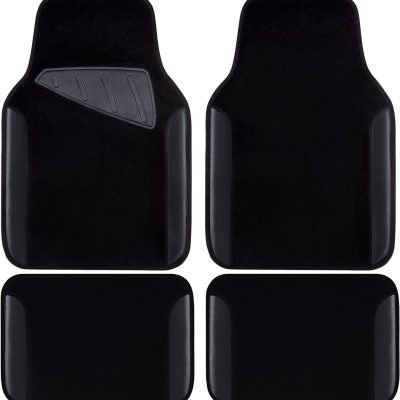 Waterproof Universal Fit Car Floor Mats, Faux Leather Car Carpet Mats, Black Car Mats with Anti-Slip Nibbs Backing & Driver Heel Pad Fit for SUV,Vans,sedans, Trucks,Set of 4pcs(All Black)
