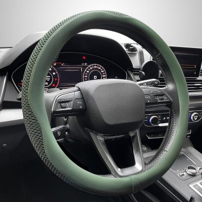 Car Steering Wheel Cover, Universal 15 inch, the Latest Microfiber Leather Breathable Technology Fabric, Non-Slip, Comfortable, Warm in Winter and Cool in Summer, Green