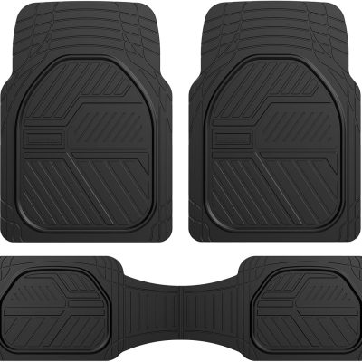 Heavy Duty Rubber Floor Mats for Cars, Black Deep Dish All-Weather Car Mats Full Set, Universal Trim to Fit Waterproof Car Floor Mats, Anti-Slip Easy Clean Floor Liner for Cars Trucks SUV