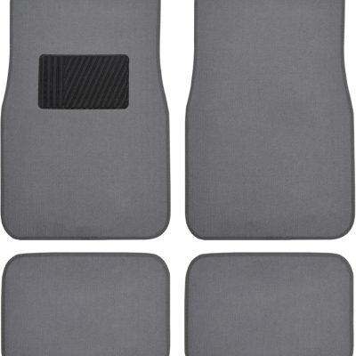 Premium Medium Gray Carpet Floor Mats for Cars - Universal Fit Interior 4-Piece Car Mats Full Set with Vinyl Heel Pad Protector - Cute Car Accessories Interior Floor Covers for SUVs & Trucks