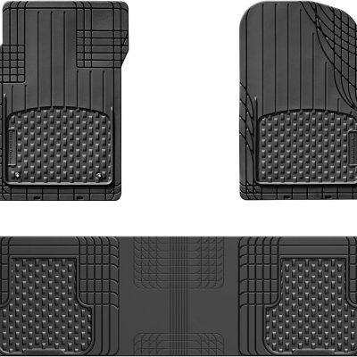 Trim-to-Fit Floor Mat - Semi Universal Vehicle Mats - 1st & 2nd Row 3-Piece Set (Black)