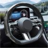 Carbon Fiber Car Steering Wheel Cover, Leather Non-Slip Vehicle Steering Wheel Cover for 14.5-15 Inch, Comfortable Auto Interior Protector Decoration Accessories, Universal Fit(Black)