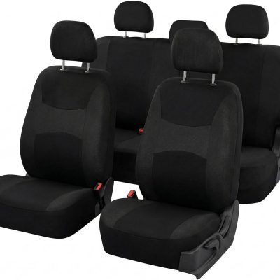 Universal Car Seat Covers Full Set for SUV Truck Sedan Vans | All-Purpose Cloth Seat Cover Set Airbag Compatible Washable Split Bench Protector Interior Upgrade - Black