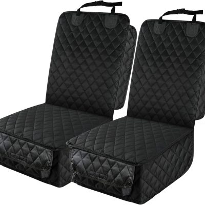 Waterproof Front Seat Car Cover 2 Pack, Full Protection Dog Car Seat Cover with Side Flaps, Nonslip Scratchproof Captain Chair Seat Cover Fits for Cars, Trucks, SUVs, , Black