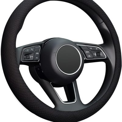 Steering Wheel Cover Universal 15 inch Microfiber Breathable Ice Silk Steering Wheel Covers Anti-Slip Car Interior Accessories for Women Men, Warm in Winter and Cool in Summer, Black