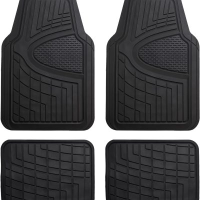 Automotive Floor Mats - Heavy-Duty Rubber Floor Mats for Cars, Universal Fit Full Set, & Trimmable Floor Mats for Most Sedan, SUV, Truck, Black