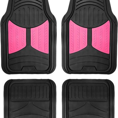 Automotive Floor Mats – Heavy-Duty Monster Eye Rubber for Cars, Universal Fit Full Set, Mats, Trimmable Most Sedan, SUV, Truck Pink