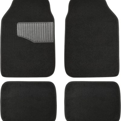 Universal Fit Anti-Slip Carpet Floor Mats, Full Set for Car, SUV, Van & Truck, 4 count, Black, 25"L x 17.5"W (Front), 13"L x 17.5"W (Rear)
