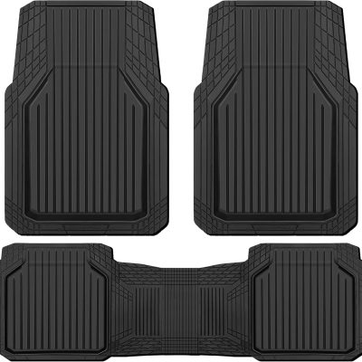 Heavy Duty Rubber Floor Mats for Car, Waterproof Liner Deep Dish Car Mats Full Sets, Universal Trim to Fit for SUV Truck Sedans Vans, All Weather Automotive Floor Mats 3pcs, Solid Black