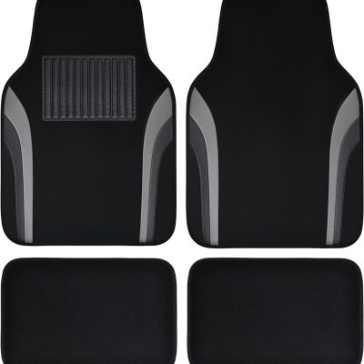 Leather Waterproof Sporty Car Floor Mats Carpet,Universal Automotive Floor Mat Fit for Sedans, Cars, Mid Trucks, Vans, SUV, Set of 4 (Black and Gray)