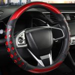 Leather Car Steering Wheel Cover with Anti-Slip Grip, for Women and Men, Universal Fit for 14.5-15 Inch Cars, Trucks, SUVs (Red (Round), Medium(Standard) Size[14 1/2”-15”])