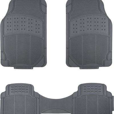 Universal Faux Rubber Car Floor Mats, Anti-Slip, All Weather Protection, Waterproof Flexible Trim to Fit for 95% Automotive SUV Sedans Trucks, Charcoal Pure Grey, Pack of 3
