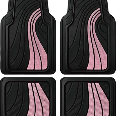 Car Floor Mats Full Set – Front & Rear Car Floor Mats with Aluminum Design, Anti-Slip Backing, All-Weather Protection, Trim-to-Fit Car Mats for Most Sedans, SUVs & Vans - Pink