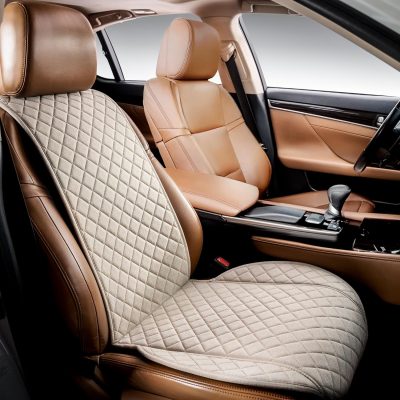 Faux Linen Front Car Seat Cover – Non-Slip Bucket Seat Protector for Most Cars, SUVs, Vans & Trucks – 1 Seat Cover, Machine Washable, Side-Airbag Friendly, Light Beige