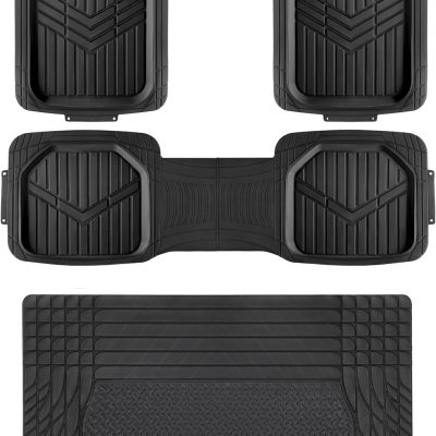 4-Piece Heavy Duty Anti-Slip Floor Mats with Cargo Liner, Waterproof Trim To Fit Car Mats, Easy to Clean, Black